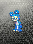 Scary blue teddy bear with red veins popping out sticker